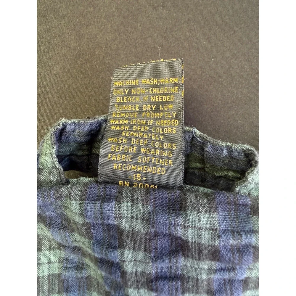 Bill Blass Black Label Men Robe Blue Green Plaid Seersucker Cotton Lounge Wrap